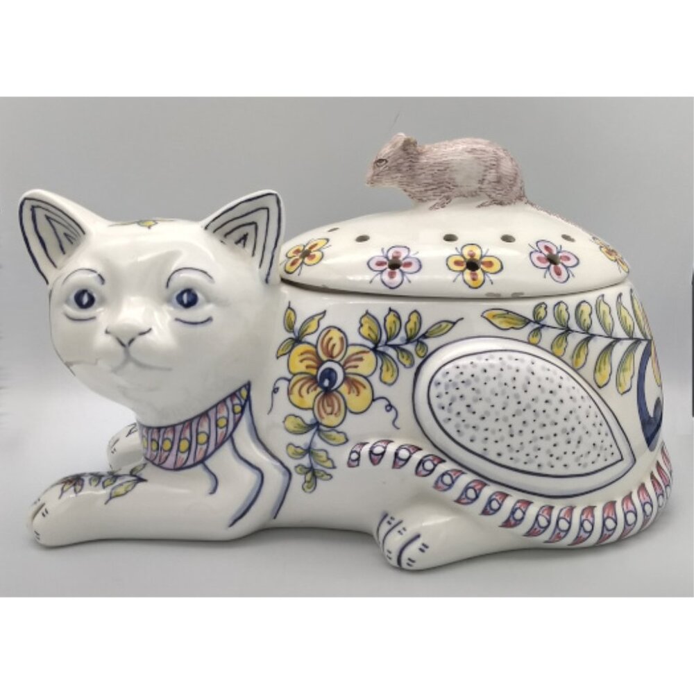 Arte Ceramica Arcer Cat & Mouse Potpourri Lidded Dish - Vintage